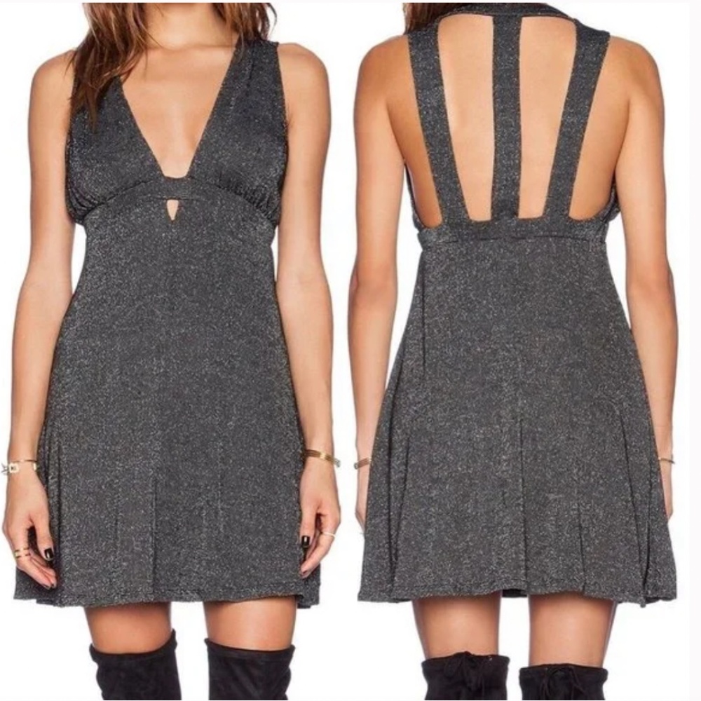 Free People Dance of the Night Black Shimmer Dress, Sz M